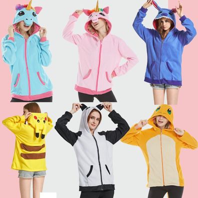 3D Pikachu Stitch Kapuze pyjama Panda Plüsch Zip Hoodie Loungewear Party Schlafanzug