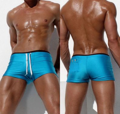 Herren Strandshorts Glossy Spliced Kurze Hose mit linke Gesäßtasche S-XL Boxershorts