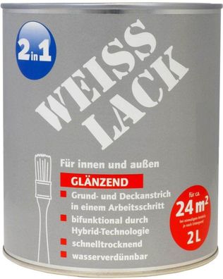 Weisslack 2in1 glänzend wasserbasiert innen außen 2 LITER Wilckens