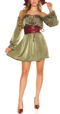 SeXy Miss Damen Off Shoulder Mini Kleid Langarm Dress khaki Crash Satin 34/36/38