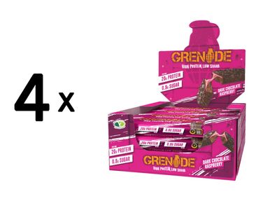 4 x Grenade Protein Bar (12x60g) Dark Chocolate Raspberry