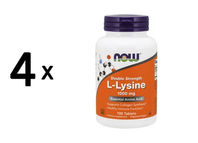 4 x Now Foods L-Lysine 1000mg (100 Tabs) Unflavored