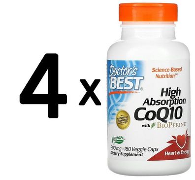 4 x High Absorption CoQ10 with BioPerine, 200mg - 180 vcaps