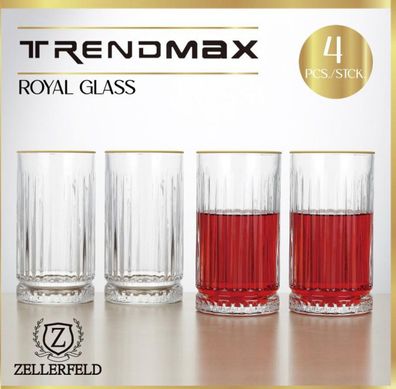 Zellerfeld 4er- Set Glas mit Goldumrandung Trinkgläser Wassergläser transparent ...