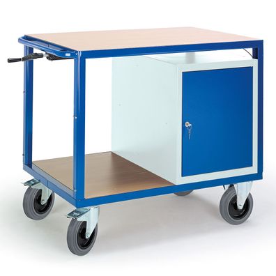 Rollcart Hoehenverstellbarer Tischwagen mit Stahlschrank