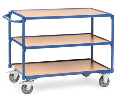 Fetra Tischwagen mit Holzwerkstoffplatten 3 Etagen mit rechteckige Ladeflaechen 1200