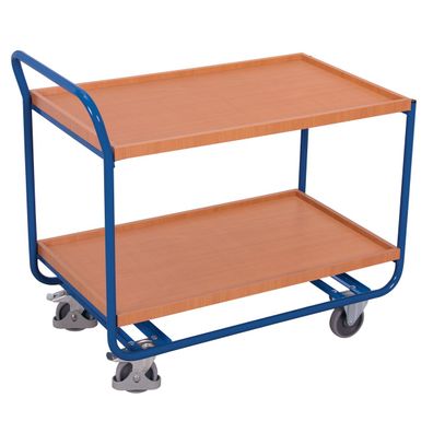 VARIOfit Stahltischwagen mit Schiebegriff, 2 Schubladen und 2 Ladeflaechen 985x595mm