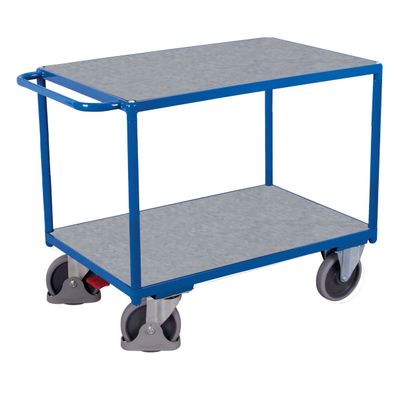 VARIOfit Schwerer Tischwagen mit Schiebegriff und 2 Zinkblechladeflaechen 1000x700mm