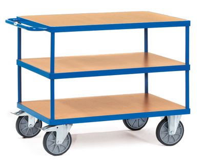 Fetra Tischwagen mit Holzwerkstoffplatten 3 Etagen Tragkraft obere Ladeflaeche 200kg