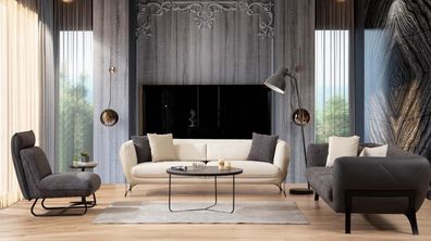 Luxus Sofagarnitur 3 + 3 + 1 Sitzer Design Wohnzimmer Sofa 2x mit Sessel 3 tlg.