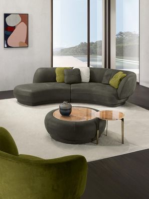 Textil Sofa 3 Sitzer Polster Leder Modern Relax Sitz Luxus Möbel Ecksofa Rund.