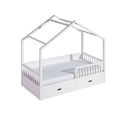 Kinderbett / Hausbett Pompano inkl. Lattenrost, Farbe: Weiß, massiv - 90 x 200 c