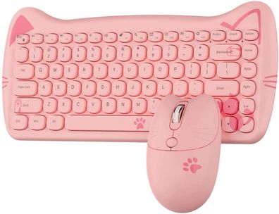 A3060 Cute Cat Purple Combo, kabelloses 2,4-G-Tastatur-Maus-Set, runde Retro-Sch