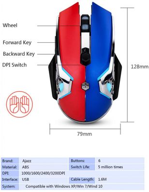 AJ120 Maus, USB-kabelgebundene Gaming-Maus, 6 Tasten, spezielle Makroprogrammier