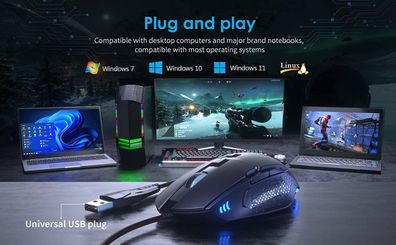 Pro-Gaming-Maus f¨¹r PC, kabelgebundene USB 3.0-Gaming-Maus, ergonomisch gestalte