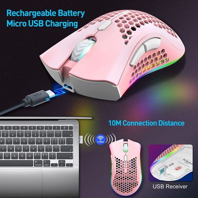 Kabellose leichte Gaming-Maus, ultraleichte Wabenm?use mit RGB-Hintergrundbeleuc