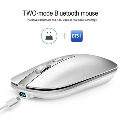 Bluetooth 5.1 wiederaufladbare kabellose Maus, Metallrad-Stummschaltung 2,4 G Ma