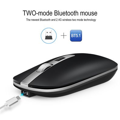 Bluetooth 5.1 wiederaufladbare kabellose Maus, Metallrad-Stummschaltung 2,4 G Ma