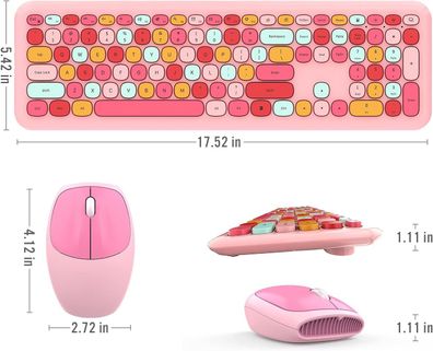 Kabellose Tastatur-Maus-Kombination, rosa 2,4-GHz-USB-Tastatur mit 112 bunten ru