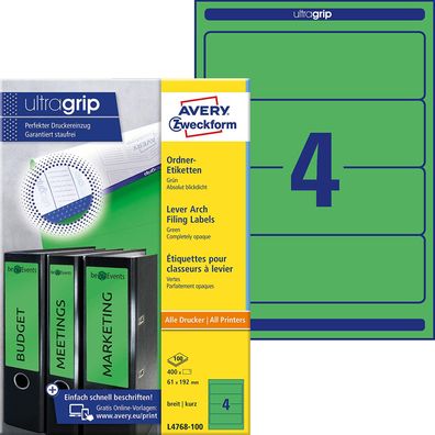 AVERY Zweckform L4768-100 Ordnerrücken Etiketten (mit ultragrip, 61 x 192 mm auf ...