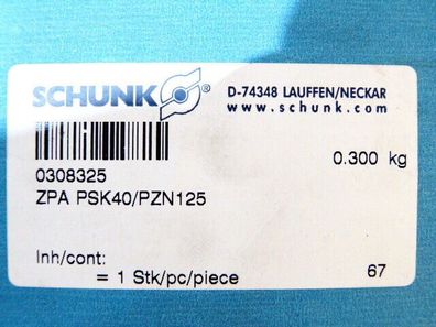 Schunk ZPA PSK40 / PZN125 Adapter Repair Kit 0308325 > ungebraucht! <