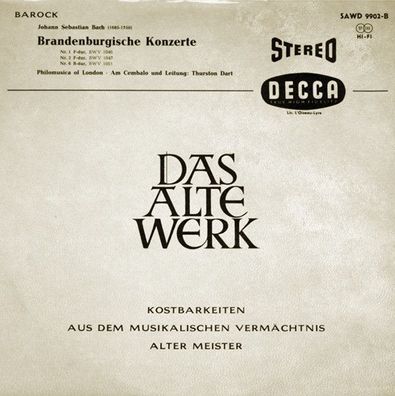 DECCA SAWD 9902-B - Brandenburgische Konzerte Nr. 1, 2 Und 6