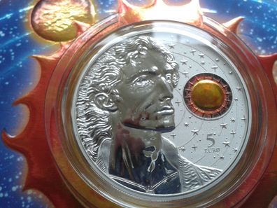 Original 5 euro 2023 Malta Copernicus 1 Unze Silber 9999er antique finished