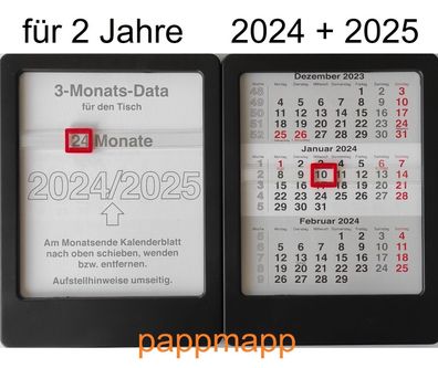 3 Monats Kalender VELA - 2 Jahre 2024 + 2025 Tischaufsteller Tischkalender schwarz