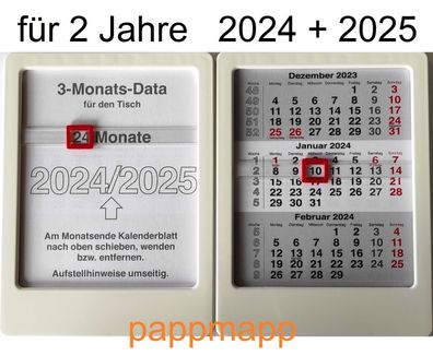3 Monats Kalender VELA für 2 Jahre 2024 + 2025 Tischaufsteller Tischkalender weiß