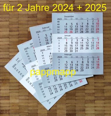 Kalenderblätter 3-Monats-Kalender 2024 + 2025 Einsteckkalender Ersatzkalendarium