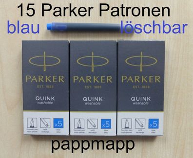 15 Parker Quink Tintenpatronen blau löschbar (königsblau) Füller Patronen Tinte
