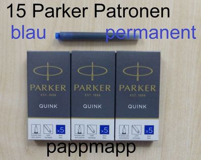 15 Parker Quink Tintenpatronen blau permanent Füller Patronen Tinte Z44