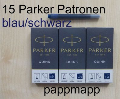 15 Parker Quink Tintenpatronen blau/ schwarz (dunkelblau) Füller Patronen Tinte