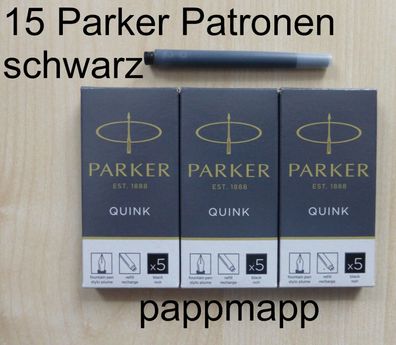 15 Parker Quink Tintenpatronen schwarz Füller Patronen Tinte Z44