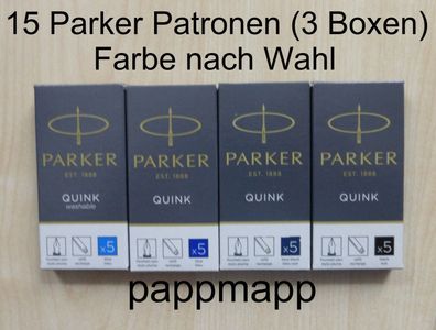 15 Parker Quink Tintenpatronen (3 Boxen) -Farbe nach Wahl- Füller Patronen Tinte