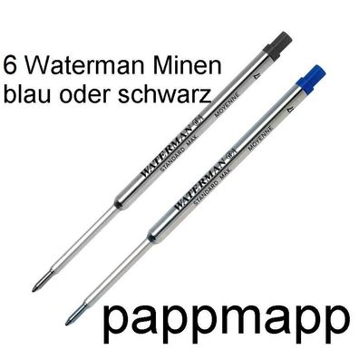 6 Waterman Kugelschreiber-Mine Maxima blau/ schwarz M Mittel Ersatzmine Kulimine