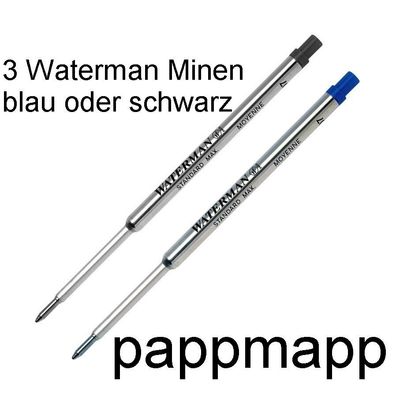 3 Waterman Kugelschreiber-Mine Maxima blau/ schwarz M Mittel Ersatzmine Kulimine