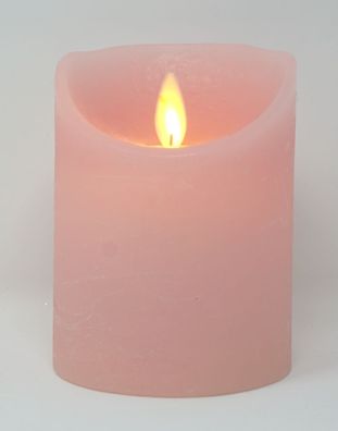 LED Kerze echtwachs Stumpenkerze Höhe 10 cm rosa Einschaltautomatic + Timer