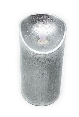 LED echtwachs Stumpenkerze silber Einschaltautomatic + Timer Kerze 15 cm