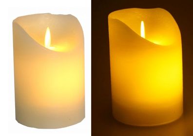 LED Stumpenkerze Moving Flame weiß / elfenbein 10 cm reale Flammenwirkung mit ...