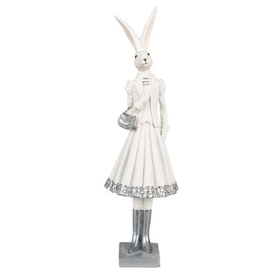 Clayre & Eef Figur Kaninchen 32 cm Weiß Silberfarbig Polyresin (Gr. 10x9x32 cm)