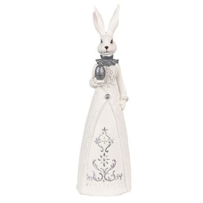 Clayre & Eef Figur Kaninchen 30 cm Weiß Silberfarbig Polyresin (Gr. 10x9x30 cm)