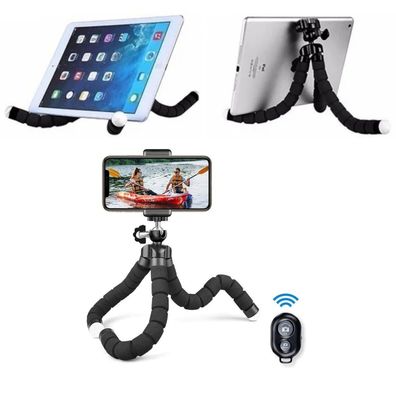 Handy Tablet Halterung Stativ Selfie Stick flexibel Bluetooth Dreibein Klemmen