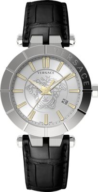Versace VE2B00121 V-Race silber schwarz Leder Armband Uhr Herren Uhr NEU