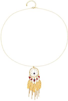 Front Row Halskette Antik Goldfarben Schmuck Accessoire Traumfänger mit Federn 65 cm