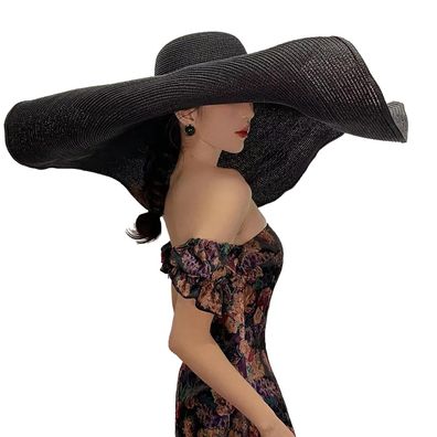 Übergroße Strandhüte mit breiter Krempe für Damen, Strohhut,70 cm