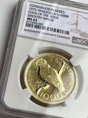 Venezuela - 1975 - 1000 Bolívares - Cock of the Rocks - Smooth Wings - NGC MS63