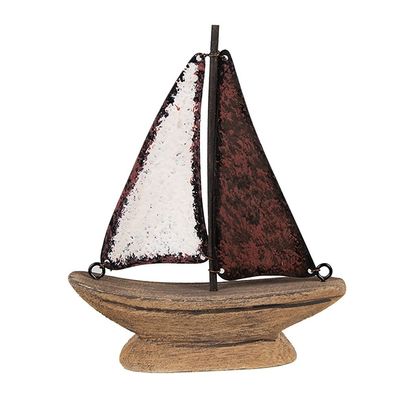 Clayre & Eef Dekorationsmodell Boot 13 cm Braun Rot Holz Eisen (Gr. 11x3x13 cm)