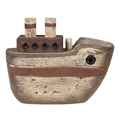 Clayre & Eef Dekorationsmodell Boot 12 cm Beige Braun Holz Eisen (Gr. 15x6x12 cm)