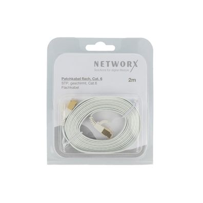 Networx Ethernet Kabel Netzwerkkabel 2 Meter PiMF flach STP Cat.6 weiß